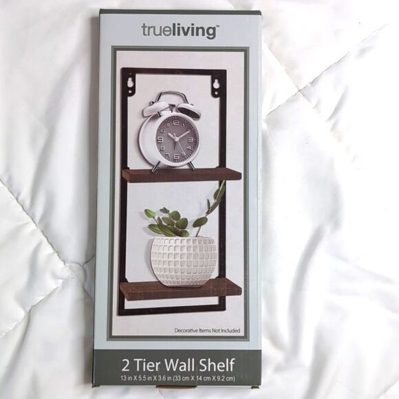 True Living Other - True Living 2 Tier Wall Shelf in Brown, NEW in Box.